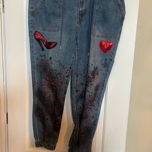 Stylish Blue Jeans with Red Accents